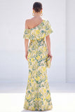 Yellow Mermaid One Shoulder Floral Long Mother Of the Bride Dress