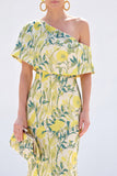 Yellow Mermaid One Shoulder Floral Long Mother Of the Bride Dress