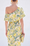 Yellow Mermaid One Shoulder Floral Long Mother Of the Bride Dress