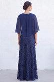 Green A-Line Beaded Round Neck Long Mother Of the Bride Dress with Cape