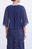Green A-Line Beaded Round Neck Long Mother Of the Bride Dress with Cape