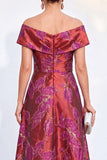 Golden A-Line Off the Shoulder Jacquard Floral Long Mother Of the Bride Dress