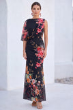 Blue Flower Mermaid Chiffon Bateau Neck Long Mother Of the Bride Dress