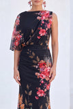 Blue Flower Mermaid Chiffon Bateau Neck Long Mother Of the Bride Dress