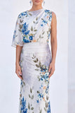 Blue Flower Mermaid Chiffon Bateau Neck Long Mother Of the Bride Dress