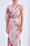 Blue Flower Mermaid Chiffon Bateau Neck Long Mother Of the Bride Dress