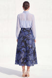 A-Line Purple High Neck 2 Piece Midi Mother Of the Bride Dress with Long Sleeves