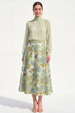 A-Line Purple High Neck 2 Piece Midi Mother Of the Bride Dress with Long Sleeves