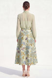 A-Line Purple High Neck 2 Piece Midi Mother Of the Bride Dress with Long Sleeves