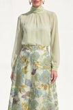 A-Line Purple High Neck 2 Piece Midi Mother Of the Bride Dress with Long Sleeves