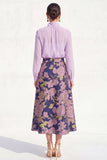 A-Line Purple High Neck 2 Piece Midi Mother Of the Bride Dress with Long Sleeves