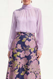 A-Line Purple High Neck 2 Piece Midi Mother Of the Bride Dress with Long Sleeves