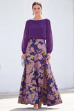 Green A-Line Bateau Neck 2 Piece Jacquard Floral Long Mother Of the Bride Dress