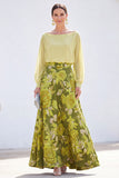 Green A-Line Bateau Neck 2 Piece Jacquard Floral Long Mother Of the Bride Dress