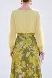 Green A-Line Bateau Neck 2 Piece Jacquard Floral Long Mother Of the Bride Dress