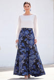Green A-Line Bateau Neck 2 Piece Jacquard Floral Long Mother Of the Bride Dress