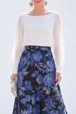 Green A-Line Bateau Neck 2 Piece Jacquard Floral Long Mother Of the Bride Dress