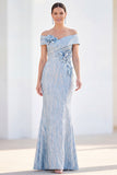 Mermaid Royal Blue Off the Shoulder Long Mother Of the Bride Dress with 3D Flowers