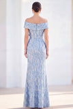 Mermaid Royal Blue Off the Shoulder Long Mother Of the Bride Dress with 3D Flowers