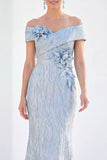 Mermaid Royal Blue Off the Shoulder Long Mother Of the Bride Dress with 3D Flowers