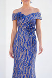 Mermaid Royal Blue Off the Shoulder Long Mother Of the Bride Dress with 3D Flowers