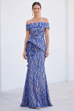 Green Off the Shoulder Mermaid Floral Ruched Long Mother Of the Bride Dress