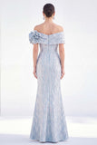 Off the Shoulder Mermaid Golden Ruched Long Mother Of the Bride Dress with 3D Flowers