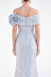 Off the Shoulder Mermaid Golden Ruched Long Mother Of the Bride Dress with 3D Flowers