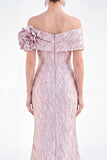 Off the Shoulder Mermaid Golden Ruched Long Mother Of the Bride Dress with 3D Flowers