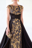 Dark Green A-Line Round Neck Sequins Long Mother Of the Bride Dress with Cap Sleeves