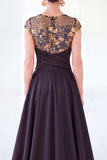 Dark Green A-Line Round Neck Sequins Long Mother Of the Bride Dress with Cap Sleeves