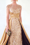 Dark Green A-Line Round Neck Sequins Long Mother Of the Bride Dress with Cap Sleeves