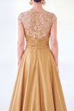 Dark Green A-Line Round Neck Sequins Long Mother Of the Bride Dress with Cap Sleeves