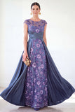 Dark Green A-Line Round Neck Sequins Long Mother Of the Bride Dress with Cap Sleeves
