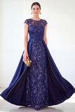 Dark Green A-Line Round Neck Sequins Long Mother Of the Bride Dress with Cap Sleeves