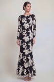 Mermaid Black Bateau Neck Floral Long Mother Of the Bride Dress with Embroidery