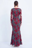 Mermaid Black Bateau Neck Floral Long Mother Of the Bride Dress with Embroidery