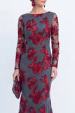 Mermaid Black Bateau Neck Floral Long Mother Of the Bride Dress with Embroidery