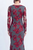 Mermaid Black Bateau Neck Floral Long Mother Of the Bride Dress with Embroidery