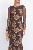 Mermaid Black Bateau Neck Floral Long Mother Of the Bride Dress with Embroidery