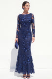 Mermaid Black Bateau Neck Floral Long Mother Of the Bride Dress with Embroidery
