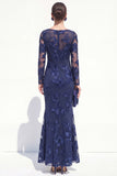 Mermaid Black Bateau Neck Floral Long Mother Of the Bride Dress with Embroidery
