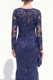 Mermaid Black Bateau Neck Floral Long Mother Of the Bride Dress with Embroidery