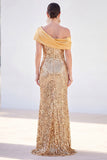 Sparkly Golden Mermaid One Shoulder Sequins Long Mother Of the Bride Dress
