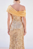 Sparkly Golden Mermaid One Shoulder Sequins Long Mother Of the Bride Dress