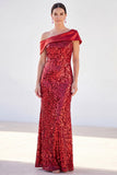 Sparkly Golden Mermaid One Shoulder Sequins Long Mother Of the Bride Dress