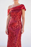 Sparkly Golden Mermaid One Shoulder Sequins Long Mother Of the Bride Dress
