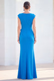 Fuchsia Mermaid Bateau Neck Ruched Floral Long Mother Of the Bride Dress with Cap Sleeves