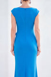 Fuchsia Mermaid Bateau Neck Ruched Floral Long Mother Of the Bride Dress with Cap Sleeves