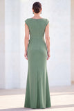 Fuchsia Mermaid Bateau Neck Ruched Floral Long Mother Of the Bride Dress with Cap Sleeves